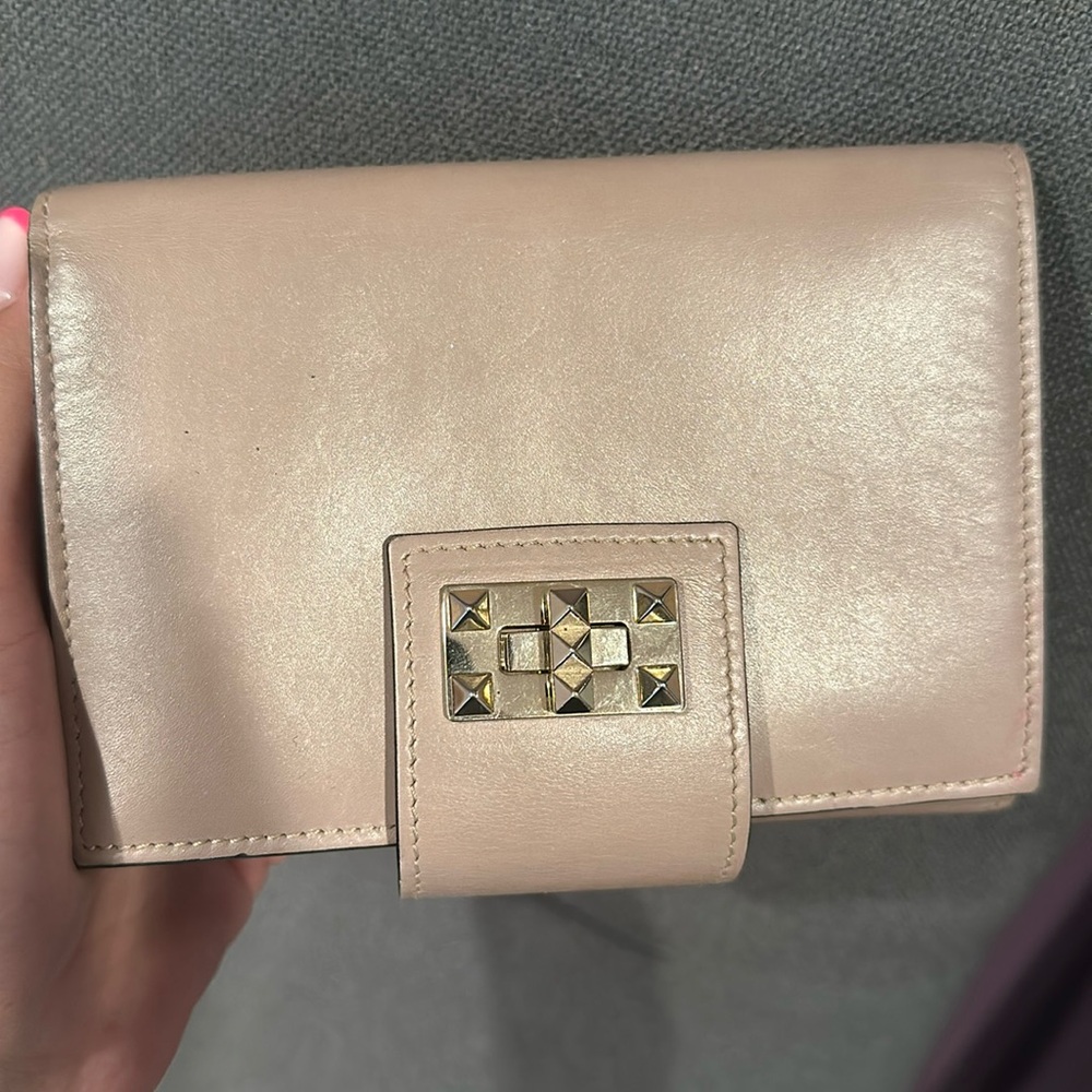 Valentino Beige Wallet with Gold Studs